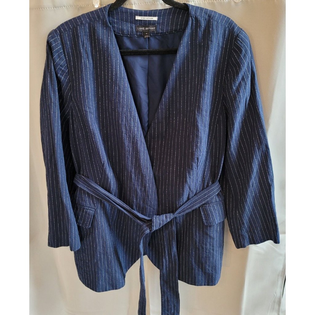 Lane Bryant Womens Blazer Size 18 Blue Stripe Linen Blend Career Nautical 15972x